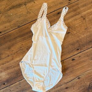 Vintage Cream Lace Trim Lingerie Bodysuit